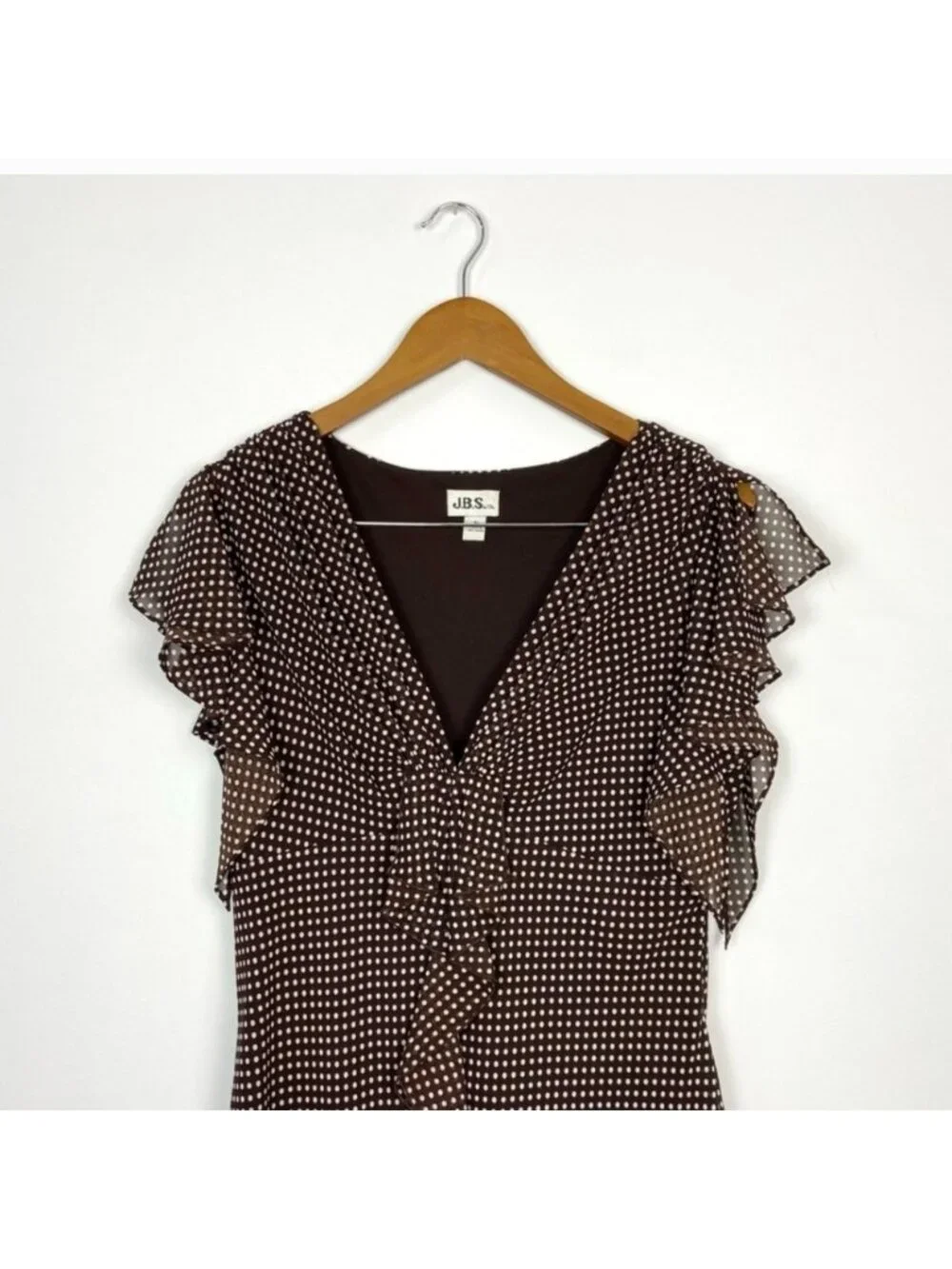 Vintage Brown J.B.S LTD Polka Dot Ruffle Dress